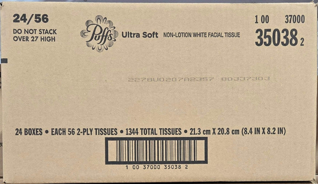 Puffs Ultra Soft 2-Ply Facial Tissues Case of 24 Cube Boxes 56 per box 1344